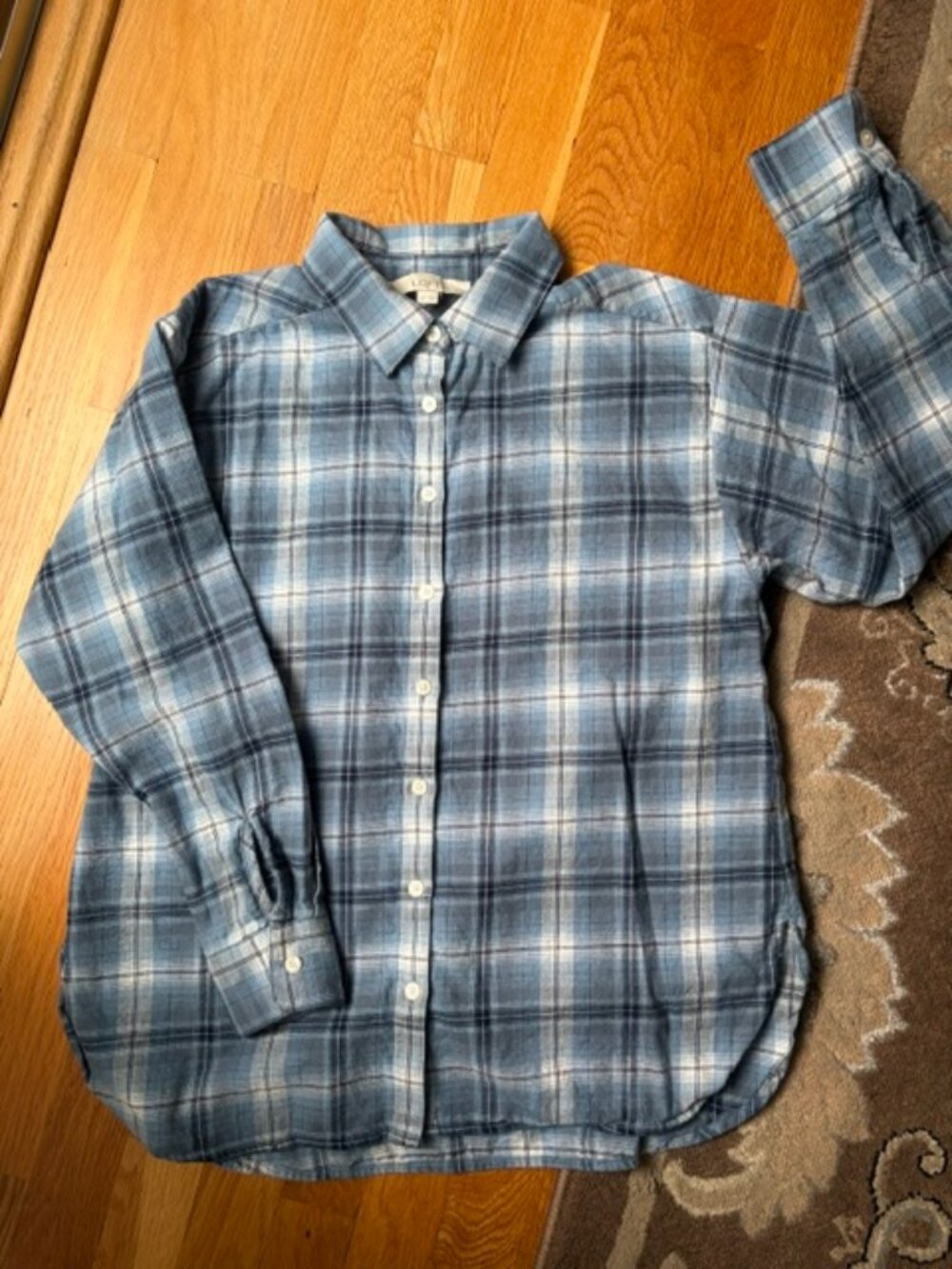 LOFT Plaid Button Down Long Sleeved Cotton Shirt